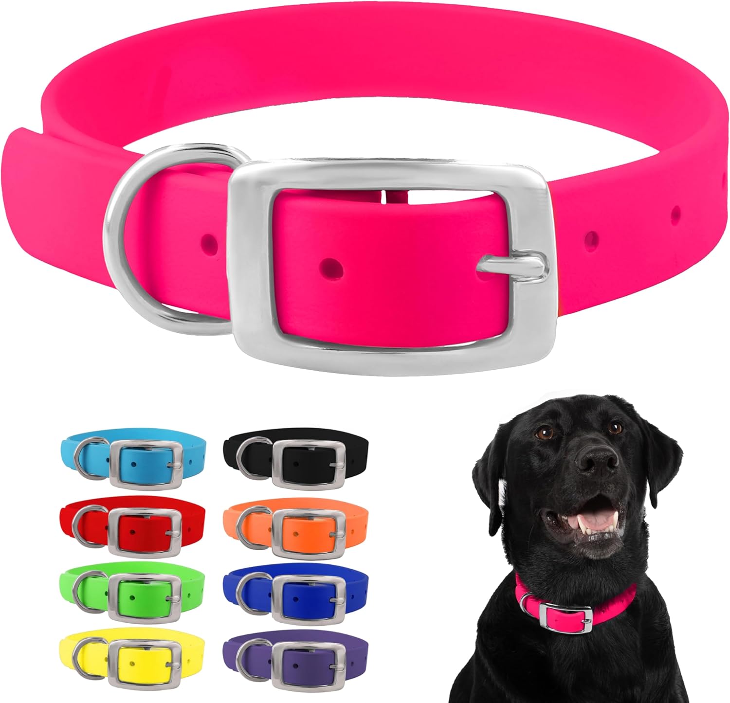 Medium Pink Dog Collar with Heavy Duty Double Buckle & D Ring | Vinyl Coated, Custom Fit, Adjustable Biothane Dog Collar | Chew Resistant Waterproof Collar for Dogs