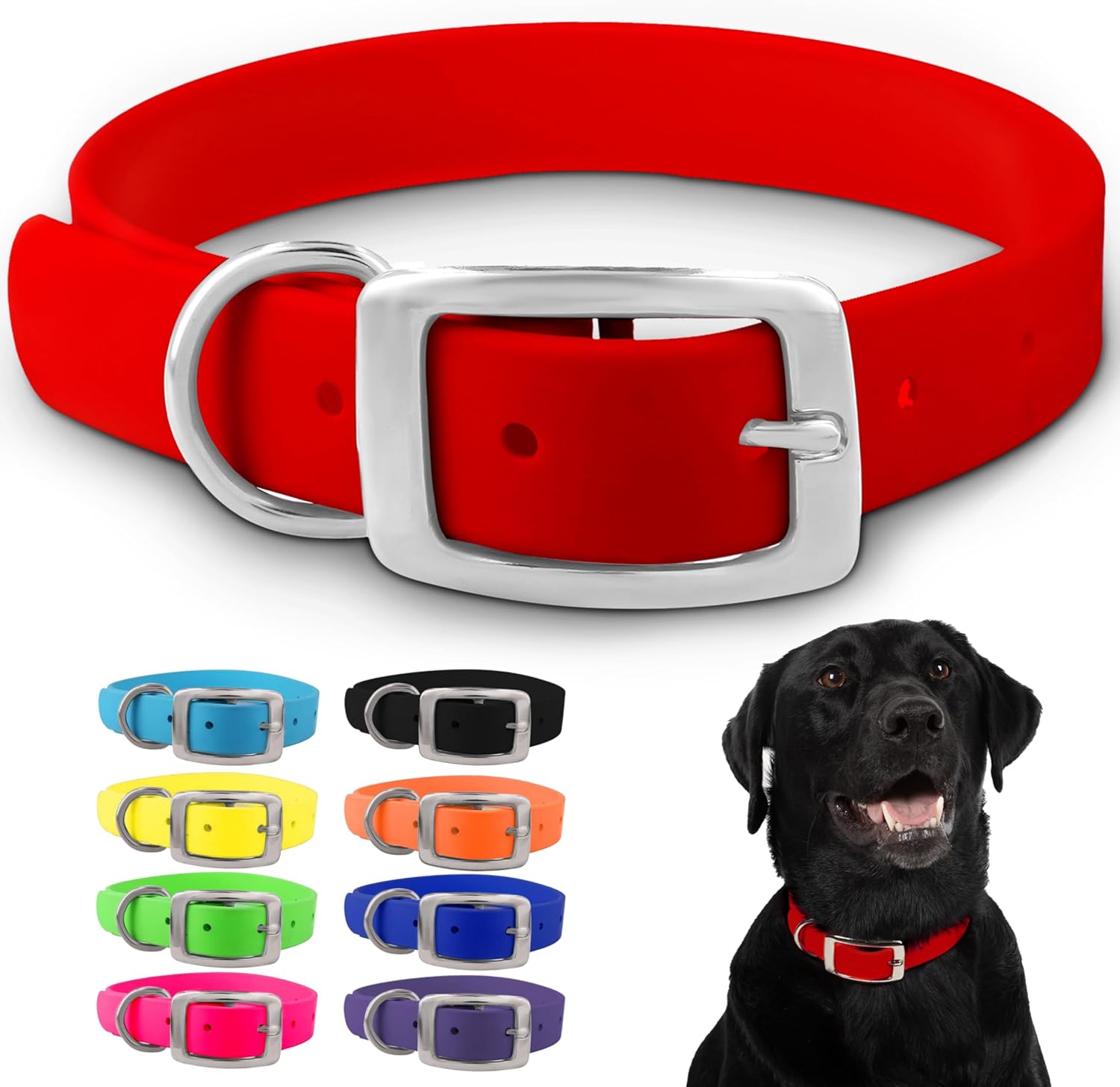 Medium Pink Dog Collar with Heavy Duty Double Buckle & D Ring | Vinyl Coated, Custom Fit, Adjustable Biothane Dog Collar | Chew Resistant Waterproof Collar for Dogs