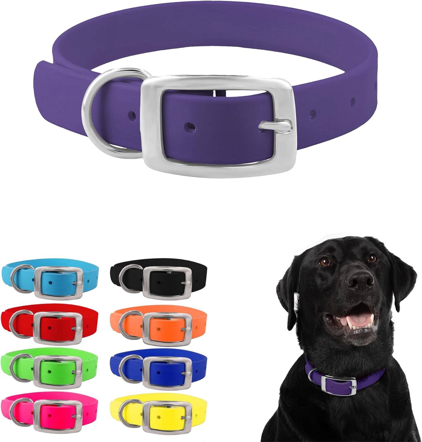 Medium Pink Dog Collar with Heavy Duty Double Buckle & D Ring | Vinyl Coated, Custom Fit, Adjustable Biothane Dog Collar | Chew Resistant Waterproof Collar for Dogs