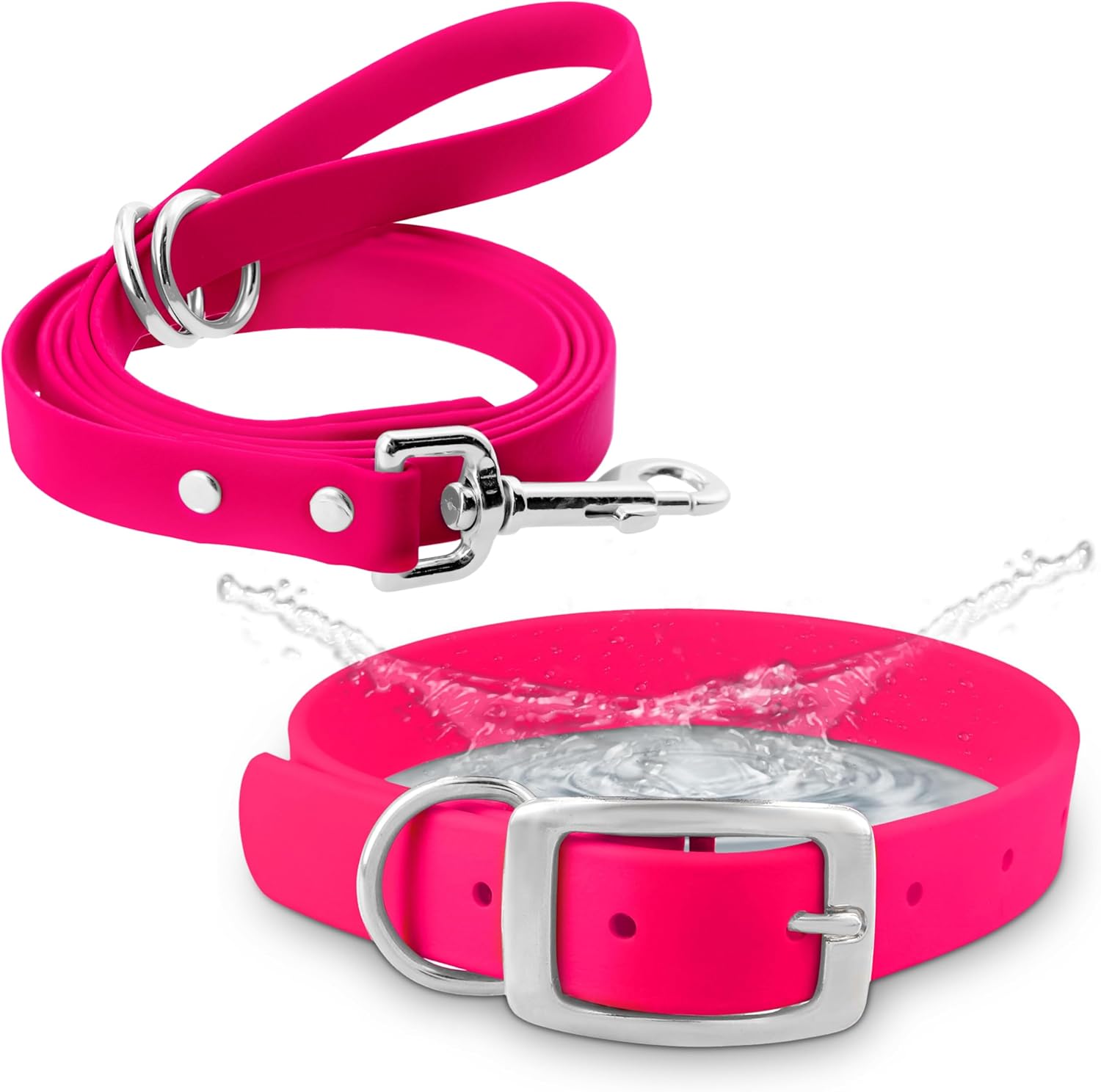 Medium Pink Dog Collar with Heavy Duty Double Buckle & D Ring | Vinyl Coated, Custom Fit, Adjustable Biothane Dog Collar | Chew Resistant Waterproof Collar for Dogs