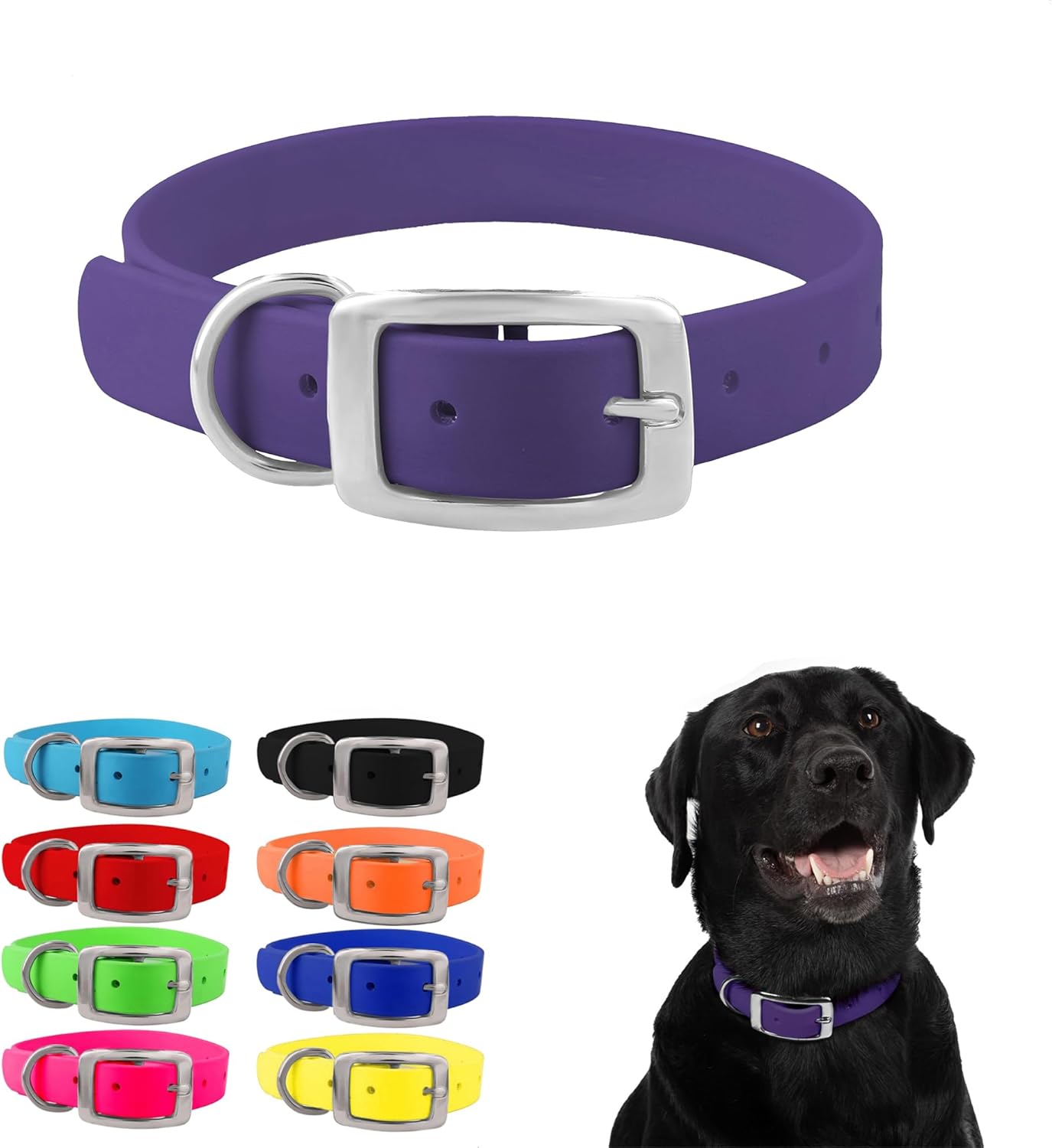 Medium Pink Dog Collar with Heavy Duty Double Buckle & D Ring | Vinyl Coated, Custom Fit, Adjustable Biothane Dog Collar | Chew Resistant Waterproof Collar for Dogs