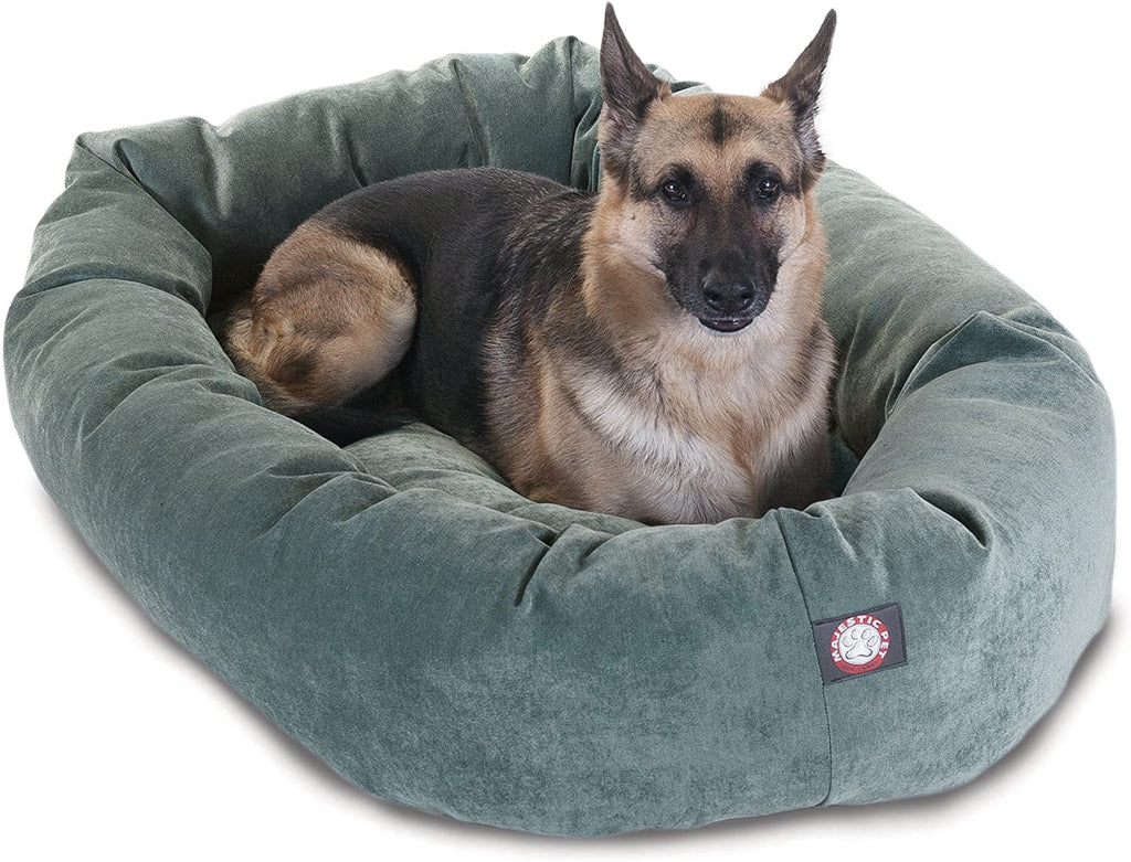 52 Inch Micro Velvet Calming Dog Bed Washable – Cozy Soft round Dog Bed with Spine for Head Support - Fluffy Donut Puppy Mat 52X35X11 (Inch) X- Large – Azure