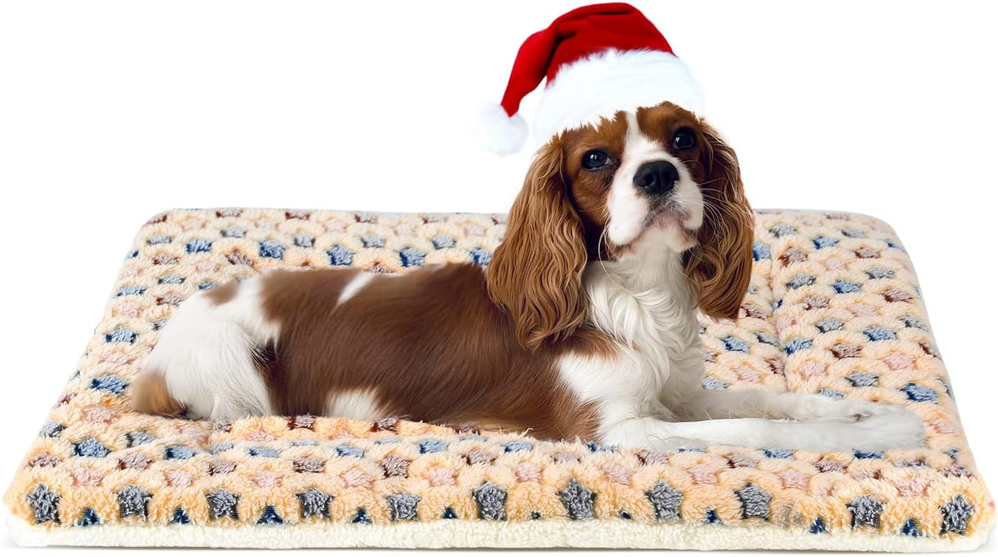 Dog Crate Pad - Ultra Soft Pet Bed with Cute Star Print, Washable Mat for Large Medium Small Dogs, Reversible Fleece Kennel Liner, Cat Bed 23 X 18 Inch Brown